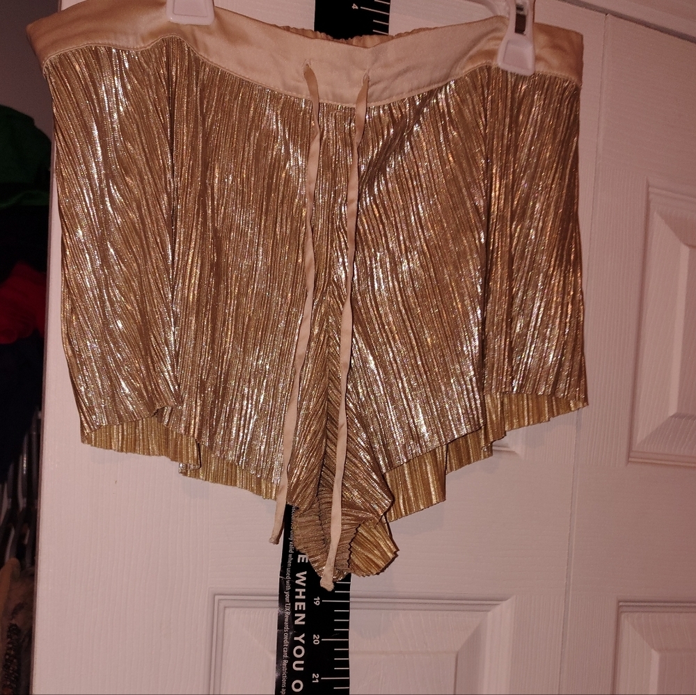 Gold Pleated Women's Shorts Glittery Gold Exposed Drawstring New Rare Small Lady